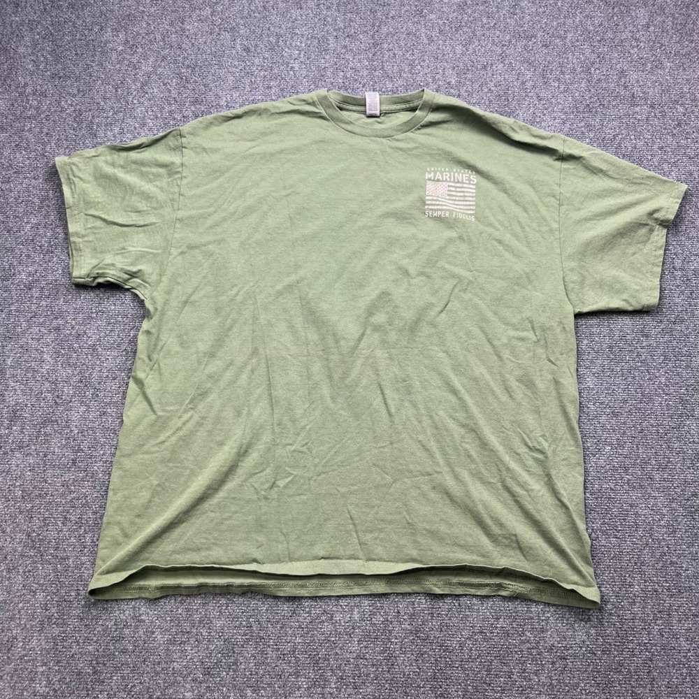 Gildan US Marines Semper Fidelis Flag Graphic Olive Green Heavy Cotton T-Shirt
